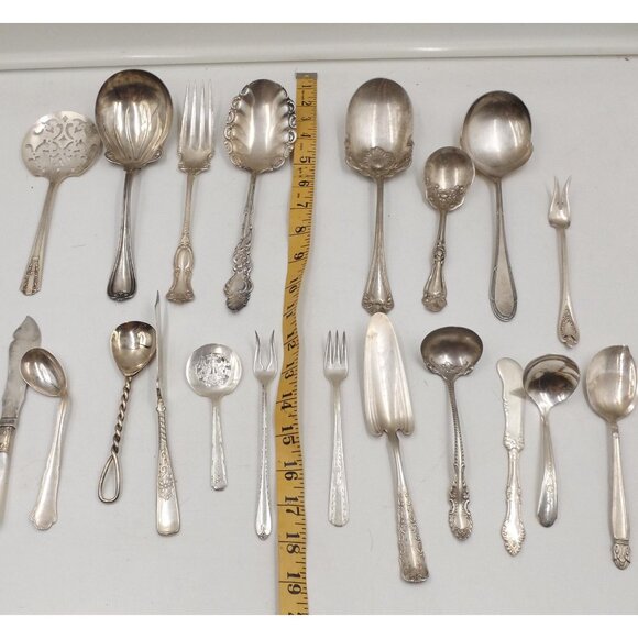 Antique Silver Flatware Lot – 20 Ornate Pieces – Ladles, Spoons, Forks – Jewelry - Picture 6 of 6